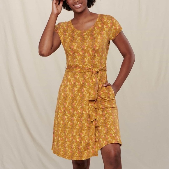 TOAD&CO Cue Wrap Short Sleeve Dress Floral Yellow/Pink Size Small - Picture 1 of 7